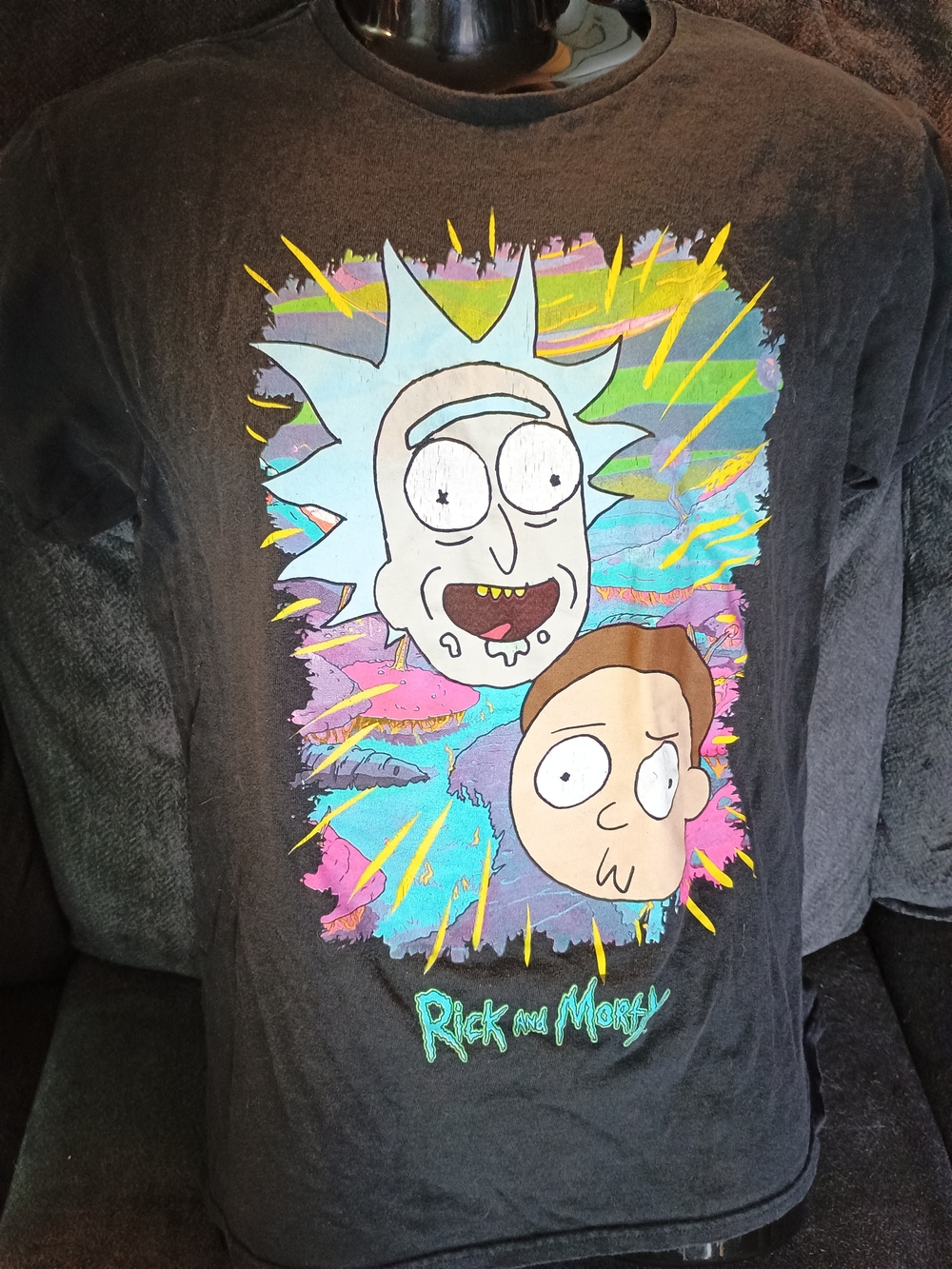Rick and Morty Adult Swim Graphic T-Shirt Medium Black Psychedelic Cartoon Tee